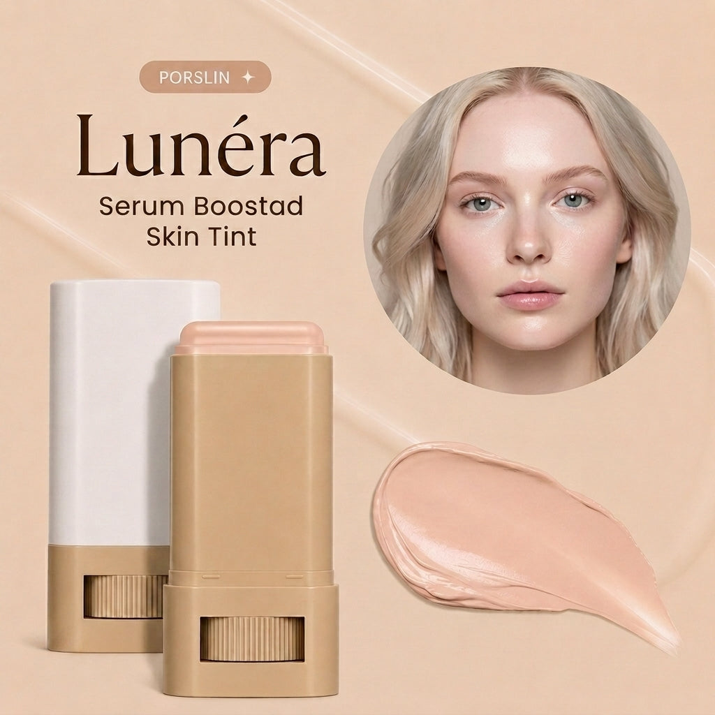 Lunéra skin tint stick i nyansen Porslin med färgprov på hud