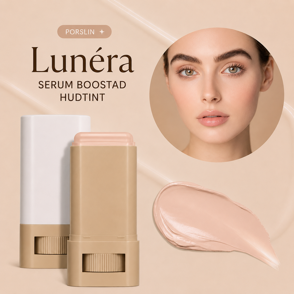 Lunéra serum boostad hudtint with a stick applicator on a beige background